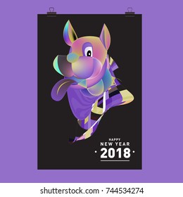 Chinese New Year 2018 festive vector card Design with cute dog, zodiac symbol of 2018 year
