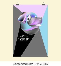 Chinese New Year 2018 festive vector card Design with cute dog, zodiac symbol of 2018 year