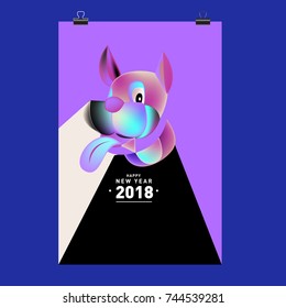 Chinese New Year 2018 festive vector card Design with cute dog, zodiac symbol of 2018 year