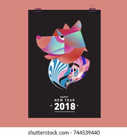 Chinese New Year 2018 festive vector card Design with cute dog, zodiac symbol of 2018 year