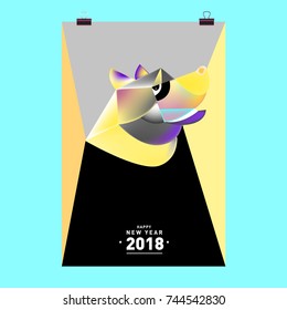 Chinese New Year 2018 festive vector card Design with cute dog, zodiac symbol of 2018 year