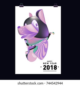 Chinese New Year 2018 festive vector card Design with cute dog, zodiac symbol of 2018 year