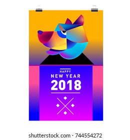 Chinese New Year 2018 festive vector card Design with cute dog, zodiac symbol of 2018 year