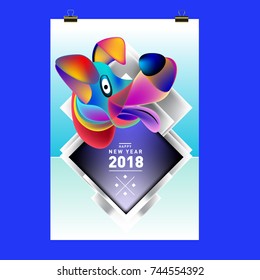 Chinese New Year 2018 festive vector card Design with cute dog, zodiac symbol of 2018 year