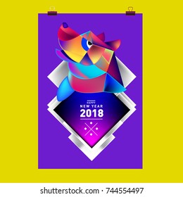 Chinese New Year 2018 festive vector card Design with cute dog, zodiac symbol of 2018 year
