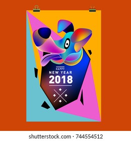 Chinese New Year 2018 festive vector card Design with cute dog, zodiac symbol of 2018 year