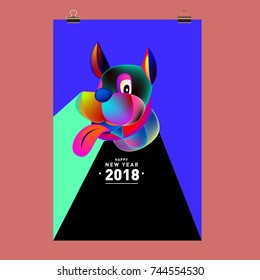 Chinese New Year 2018 festive vector card Design with cute dog, zodiac symbol of 2018 year