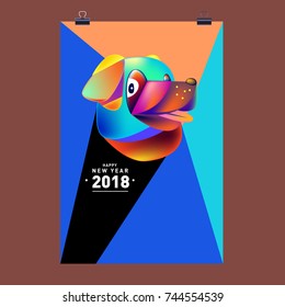 Chinese New Year 2018 festive vector card Design with cute dog, zodiac symbol of 2018 year