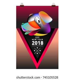 Chinese New Year 2018 festive vector card Design with cute dog, zodiac symbol of 2018 year