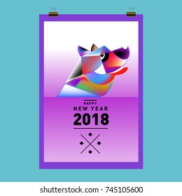 Chinese New Year 2018 festive vector card Design with cute dog, zodiac symbol of 2018 year