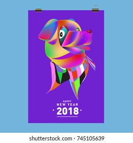 Chinese New Year 2018 festive vector card Design with cute dog, zodiac symbol of 2018 year