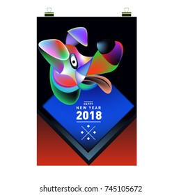 Chinese New Year 2018 festive vector card Design with cute dog, zodiac symbol of 2018 year