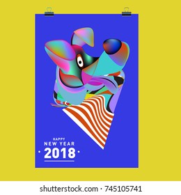 Chinese New Year 2018 festive vector card Design with cute dog, zodiac symbol of 2018 year