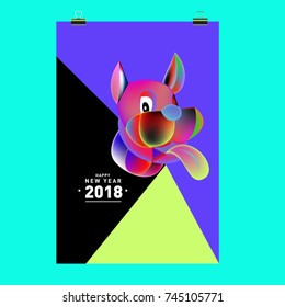 Chinese New Year 2018 festive vector card Design with cute dog, zodiac symbol of 2018 year