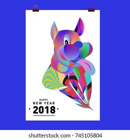 Chinese New Year 2018 festive vector card Design with cute dog, zodiac symbol of 2018 year