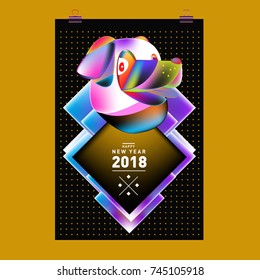 Chinese New Year 2018 festive vector card Design with cute dog, zodiac symbol of 2018 year