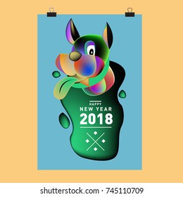 Chinese New Year 2018 festive vector card Design with cute dog, zodiac symbol of 2018 year
