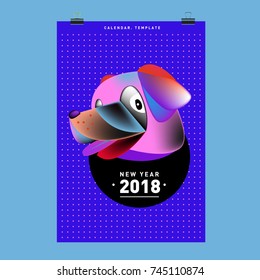 Chinese New Year 2018 festive vector card Design with cute dog, zodiac symbol of 2018 year