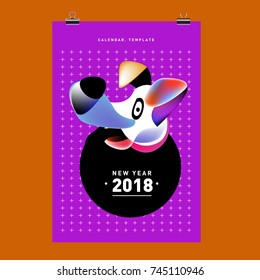 Chinese New Year 2018 festive vector card Design with cute dog, zodiac symbol of 2018 year