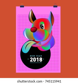 Chinese New Year 2018 festive vector card Design with cute dog, zodiac symbol of 2018 year