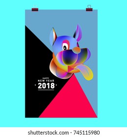 Chinese New Year 2018 festive vector card Design with cute dog, zodiac symbol of 2018 year