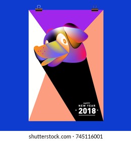 Chinese New Year 2018 festive vector card Design with cute dog, zodiac symbol of 2018 year