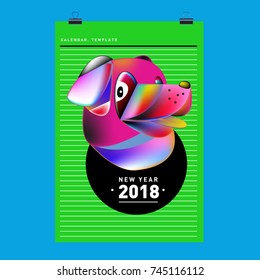 Chinese New Year 2018 festive vector card Design with cute dog, zodiac symbol of 2018 year