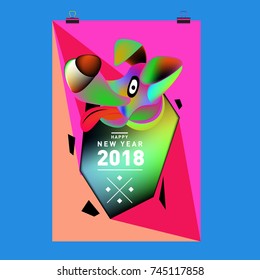 Chinese New Year 2018 festive vector card Design with cute dog, zodiac symbol of 2018 year