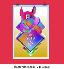 Chinese New Year 2018 festive vector card Design with cute dog, zodiac symbol of 2018 year
