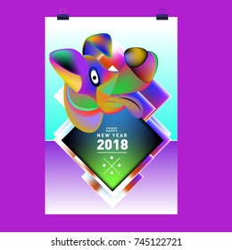 Chinese New Year 2018 festive vector card Design with cute dog, zodiac symbol of 2018 year
 