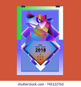Chinese New Year 2018 festive vector card Design with cute dog, zodiac symbol of 2018 year
 
