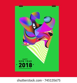 Chinese New Year 2018 festive vector card Design with cute dog, zodiac symbol of 2018 year
 