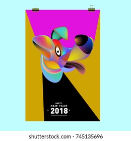Chinese New Year 2018 festive vector card Design with cute dog, zodiac symbol of 2018 year
 