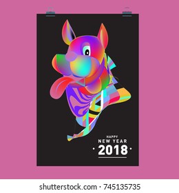 Chinese New Year 2018 festive vector card Design with cute dog, zodiac symbol of 2018 year
 
