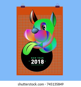 Chinese New Year 2018 festive vector card Design with cute dog, zodiac symbol of 2018 year
 