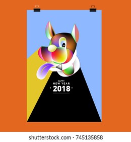 Chinese New Year 2018 festive vector card Design with cute dog, zodiac symbol of 2018 year
 