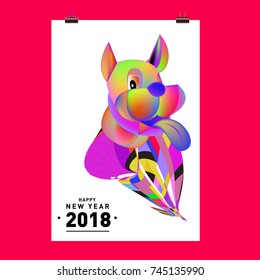 Chinese New Year 2018 festive vector card Design with cute dog, zodiac symbol of 2018 year
 