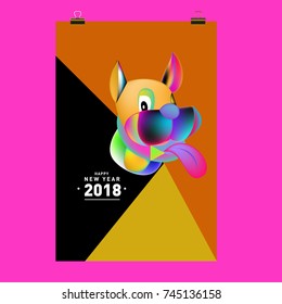 Chinese New Year 2018 festive vector card Design with cute dog, zodiac symbol of 2018 year
 