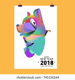 Chinese New Year 2018 festive vector card Design with cute dog, zodiac symbol of 2018 year
 