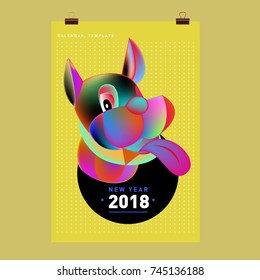 Chinese New Year 2018 festive vector card Design with cute dog, zodiac symbol of 2018 year
 