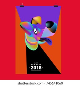 Chinese New Year 2018 festive vector card Design with cute dog, zodiac symbol of 2018 year
