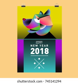 Chinese New Year 2018 festive vector card Design with cute dog, zodiac symbol of 2018 year