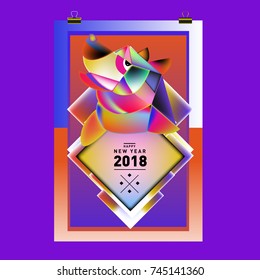 Chinese New Year 2018 festive vector card Design with cute dog, zodiac symbol of 2018 year