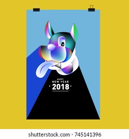 Chinese New Year 2018 festive vector card Design with cute dog, zodiac symbol of 2018 year