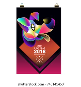 Chinese New Year 2018 festive vector card Design with cute dog, zodiac symbol of 2018 year