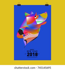 Chinese New Year 2018 festive vector card Design with cute dog, zodiac symbol of 2018 year