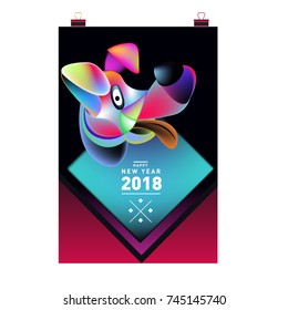 Chinese New Year 2018 festive vector card Design with cute dog, zodiac symbol of 2018 year