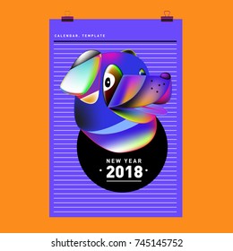 Chinese New Year 2018 festive vector card Design with cute dog, zodiac symbol of 2018 year