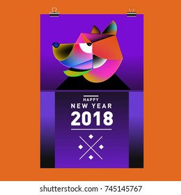 Chinese New Year 2018 festive vector card Design with cute dog, zodiac symbol of 2018 year
