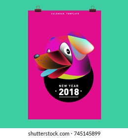 Chinese New Year 2018 festive vector card Design with cute dog, zodiac symbol of 2018 year